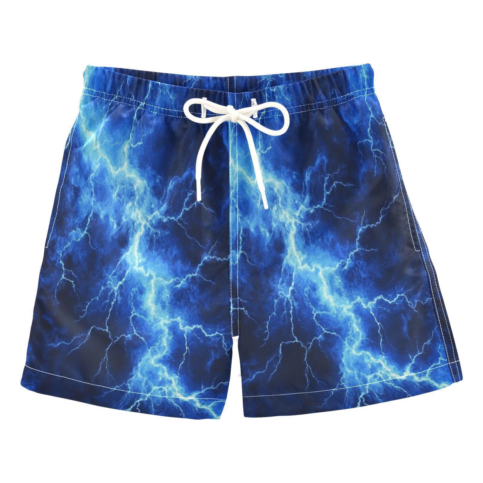 Boccsty Light Blue Lightning Boys Swim Trunks Summer Big Kids Beach Board Shorts Swimwear S