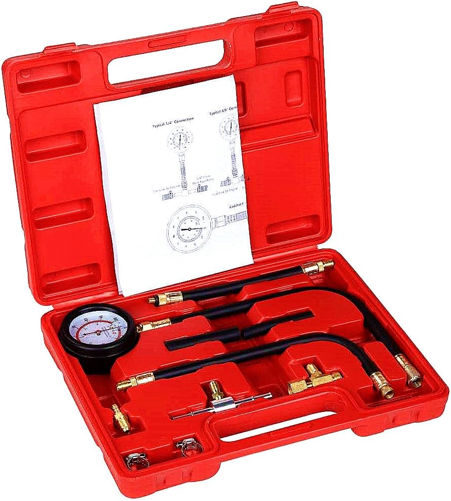 Detool Fuel Pressure Gauge Injection Pump TU-113 New Upgraded Version Gas Gasoline Tester Kit Car Tools for Cars & Truck(0-100PSI)