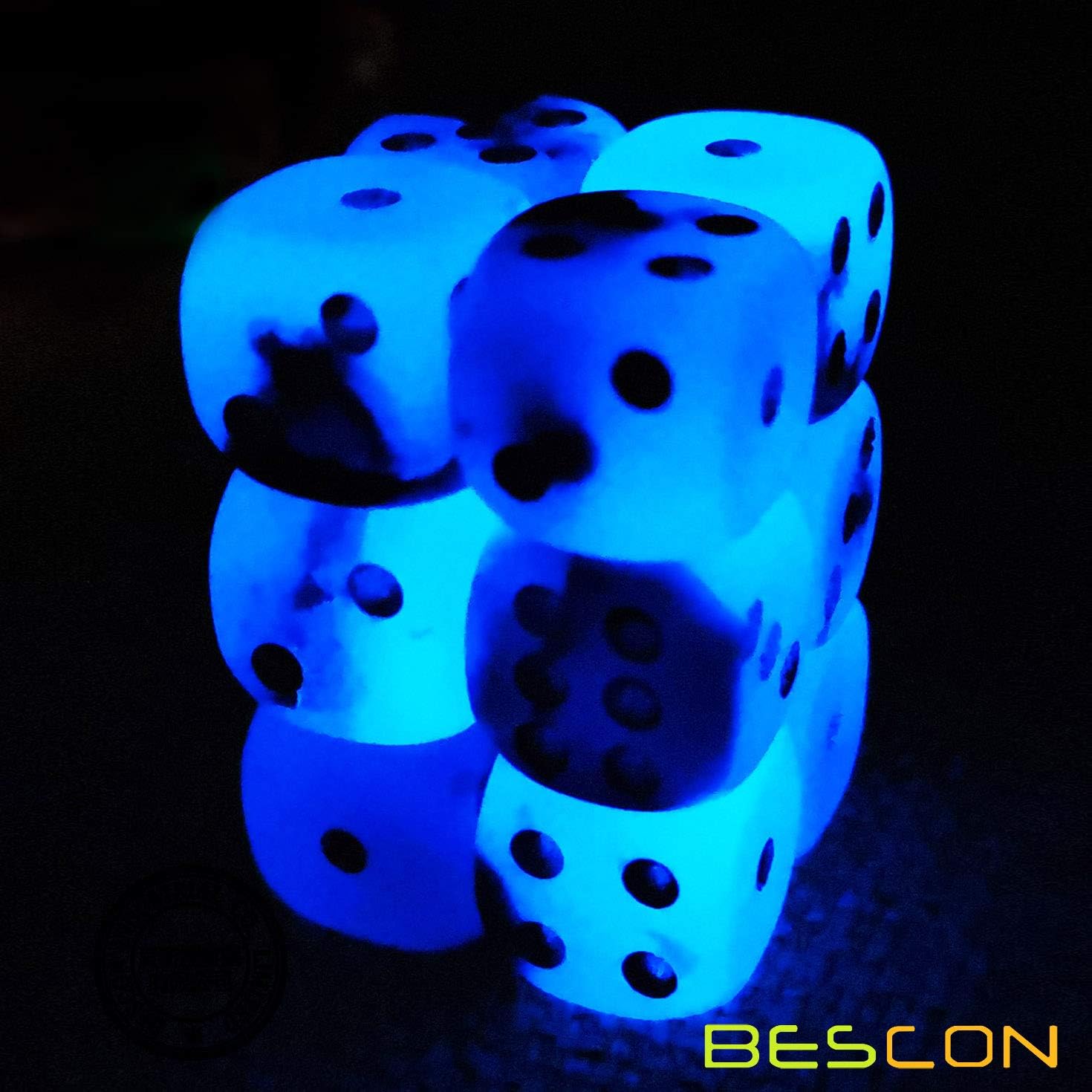 Bescon Two Tone Glowing Dice D6 16mm 12pcs Set Blue Dawn, 16mm Six Sided Die (12) Block of Glowing Dice image 5