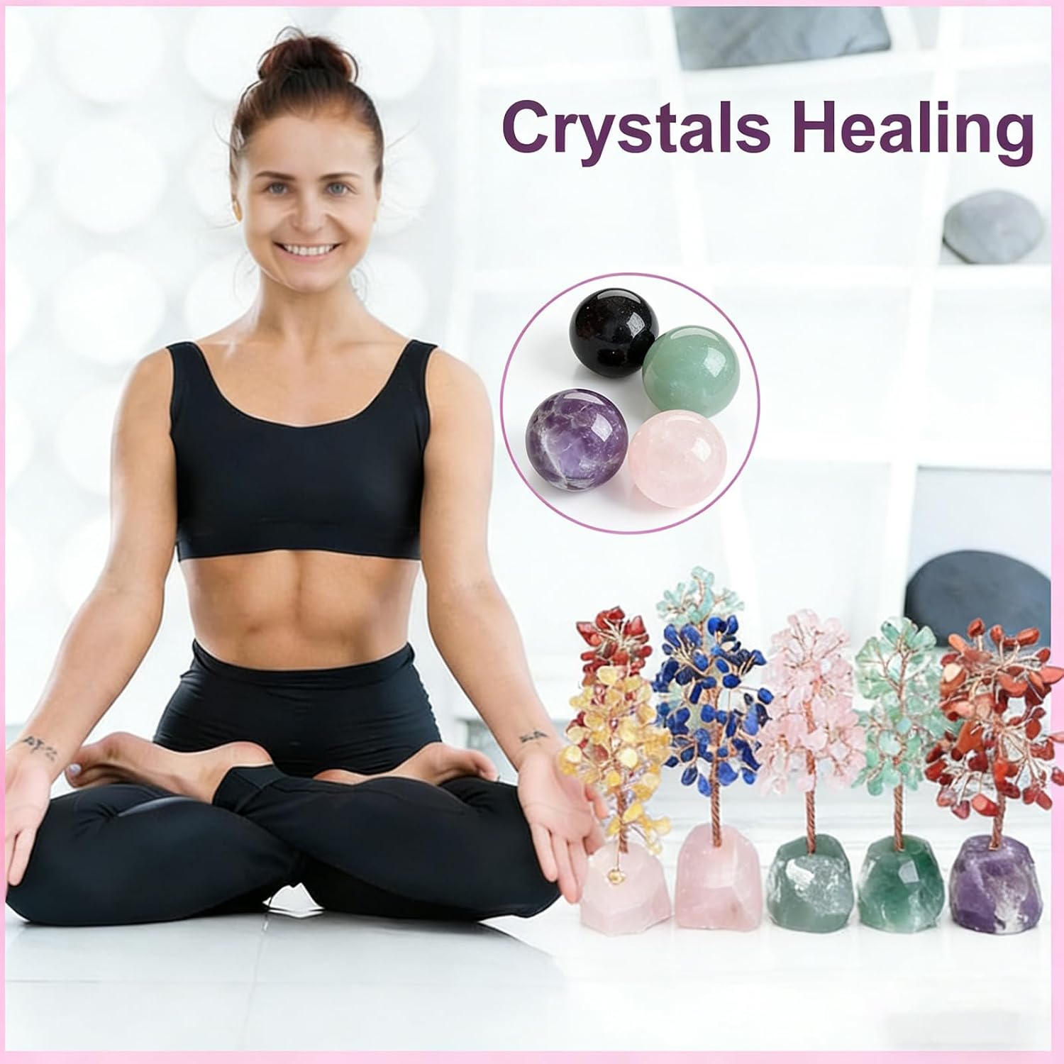 Amethyst Rose Quartz Crystal Green Aventurine Blue Sodalite Tree of Life,Natural Stone Crystal Reiki Gemstone Base Copper Wire Money Tree of Life Home (Rose Quartz with Citrine) image 4
