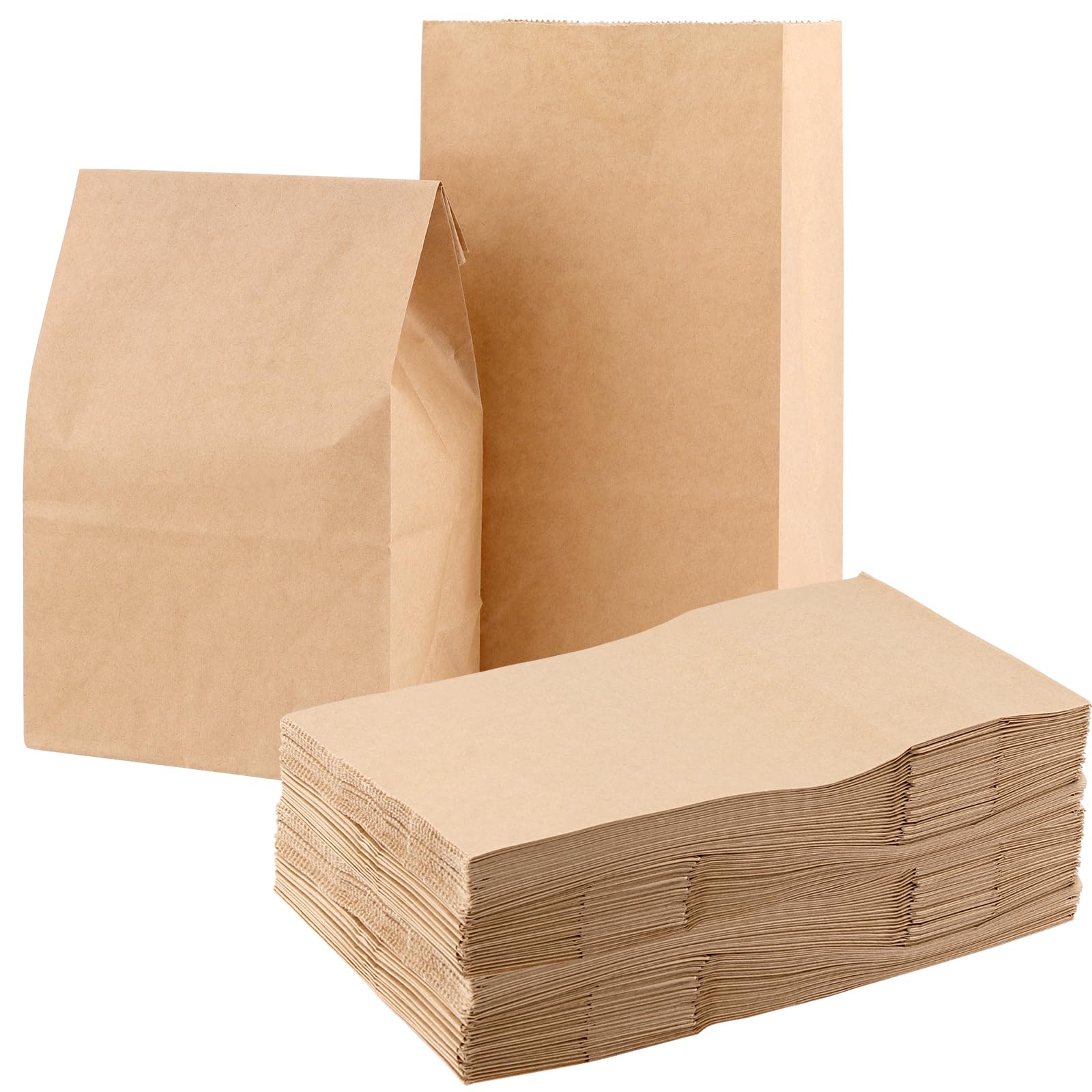 Jiayuet Brown 200 Pcs Small Paper Food Bag, Block Bottom Kraft Paper Lunch Bag For Sandwich Bread Cookies Snack Fruit, 12 X 7 X 21Cm