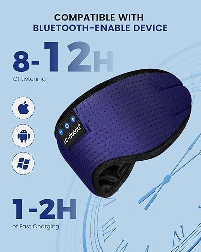Miniatura 7 de LC-dolida Auriculares para dormir, antifaz de sueño Bluetooth inalámbrico con música, audífonos para dormir de lado, máscara de dormir con