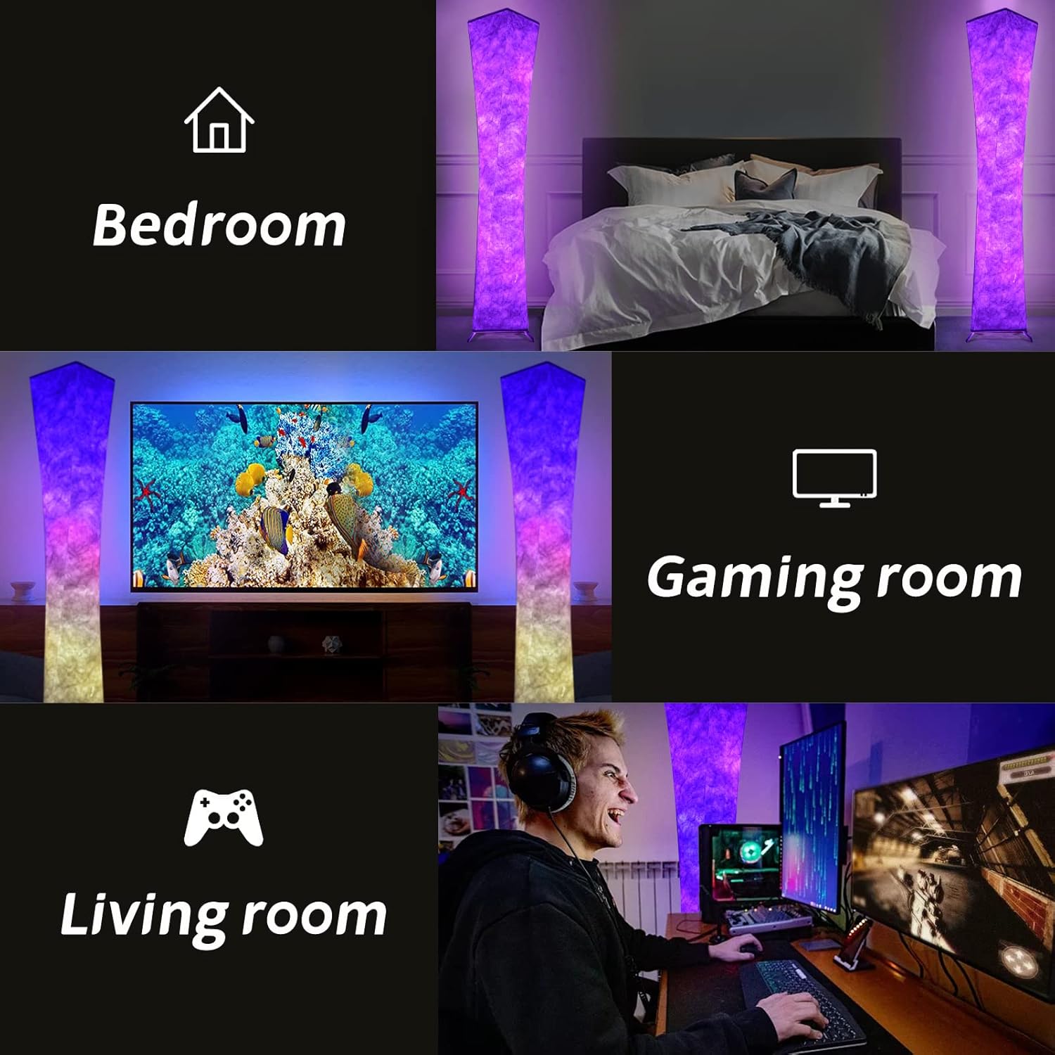 61" RGB Floor Lamp, Soft Light Floor Lamp with Fabric Shade, Color Changing Lamp with Remote Control, Dimmable Standing Lamp for Livingroom Bedroom