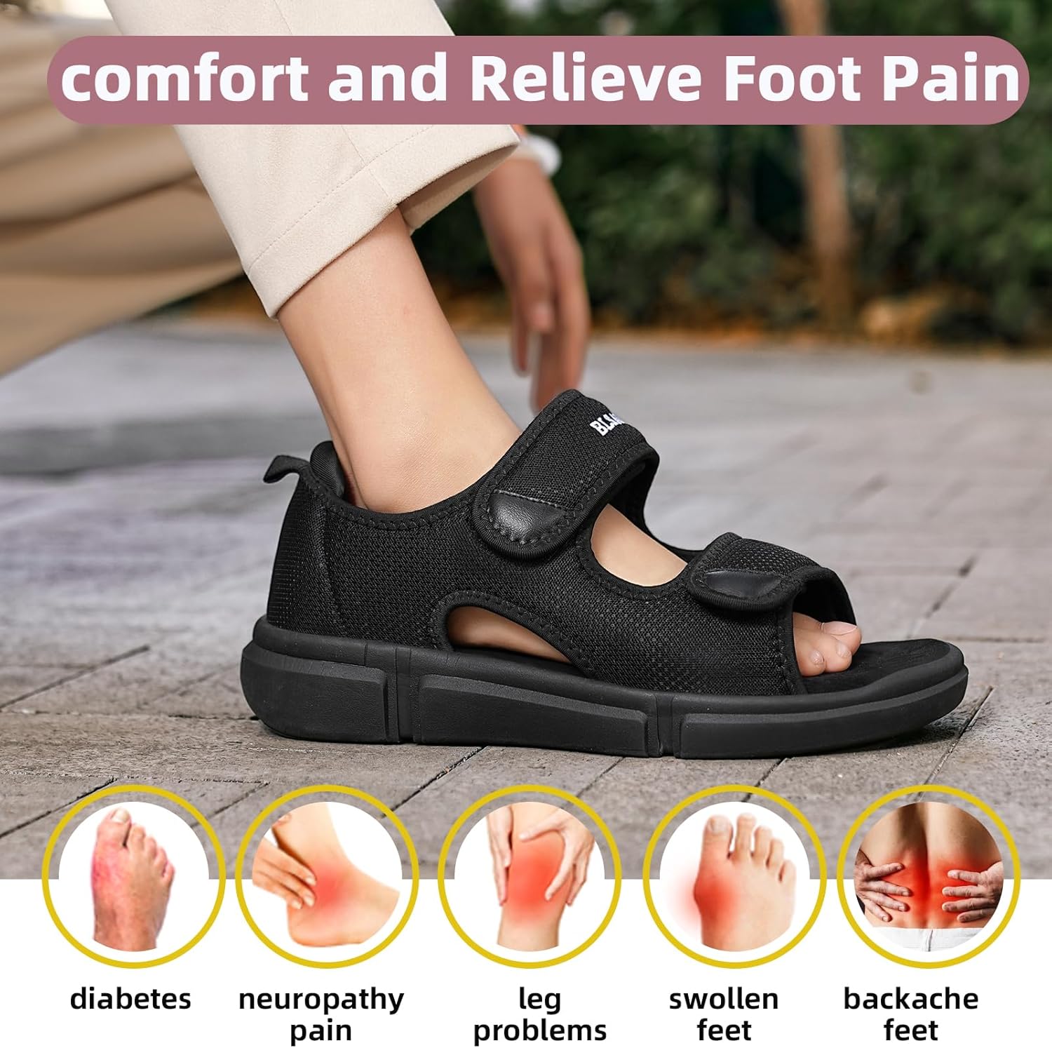 Diabetic Sandals for Women Wide Toe Swollen Feet Adjustable for Foot Pain Relief Open Toe Casual Athletic Sandals for Outdoor Beach Travel Summer - Image 2