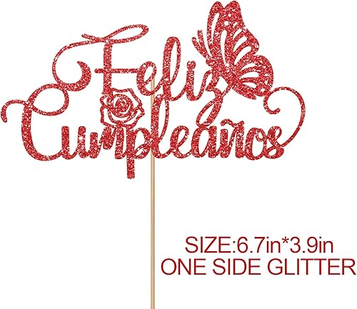 Miniatura 2 de Decoración de pastel de feliz cumpleaños español rojo para decoración de fiesta de cumpleaños, decoración de pastel de mariposa de feliz cumpleaños,