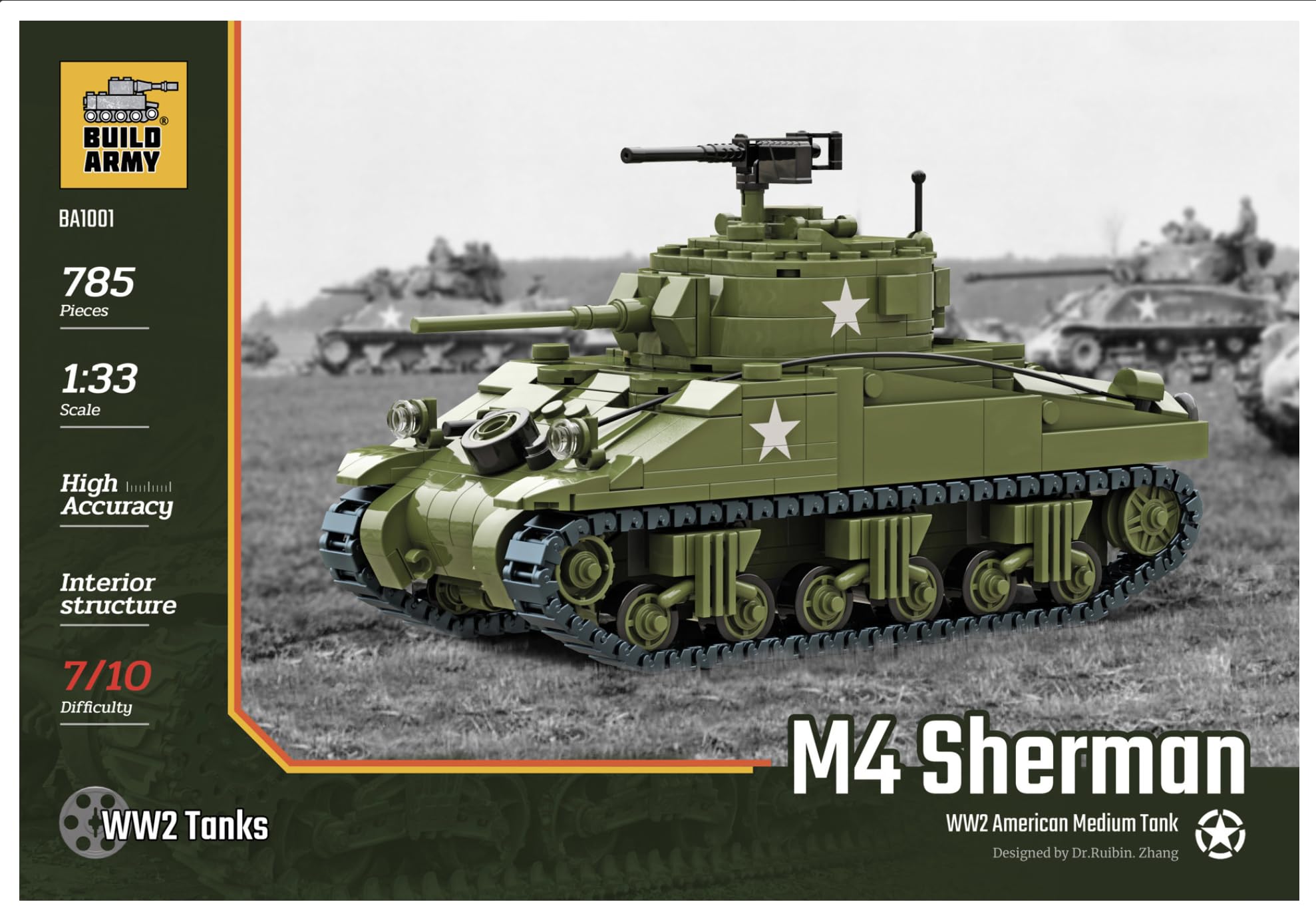 Bloc de construction de modèle Sherman Tank Brique W2 USA M4 785 pièces
