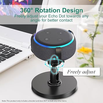Smart Speaker Stand, 360 Degrees Adjustable Rotatable Desktop Bracket with Anti Slip Silicone Pad for Echo Dot 3rd Gen, Space Saving Holder Speaker Mount