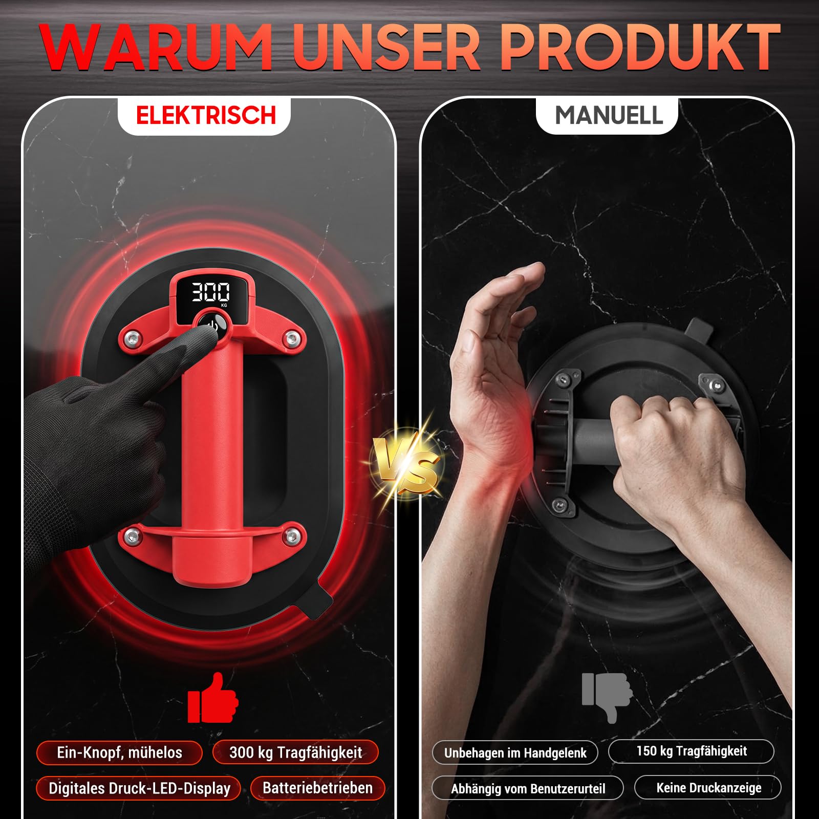 Akku Saugheber, 300KG Vakuum Plattenheber mit LCD-Display