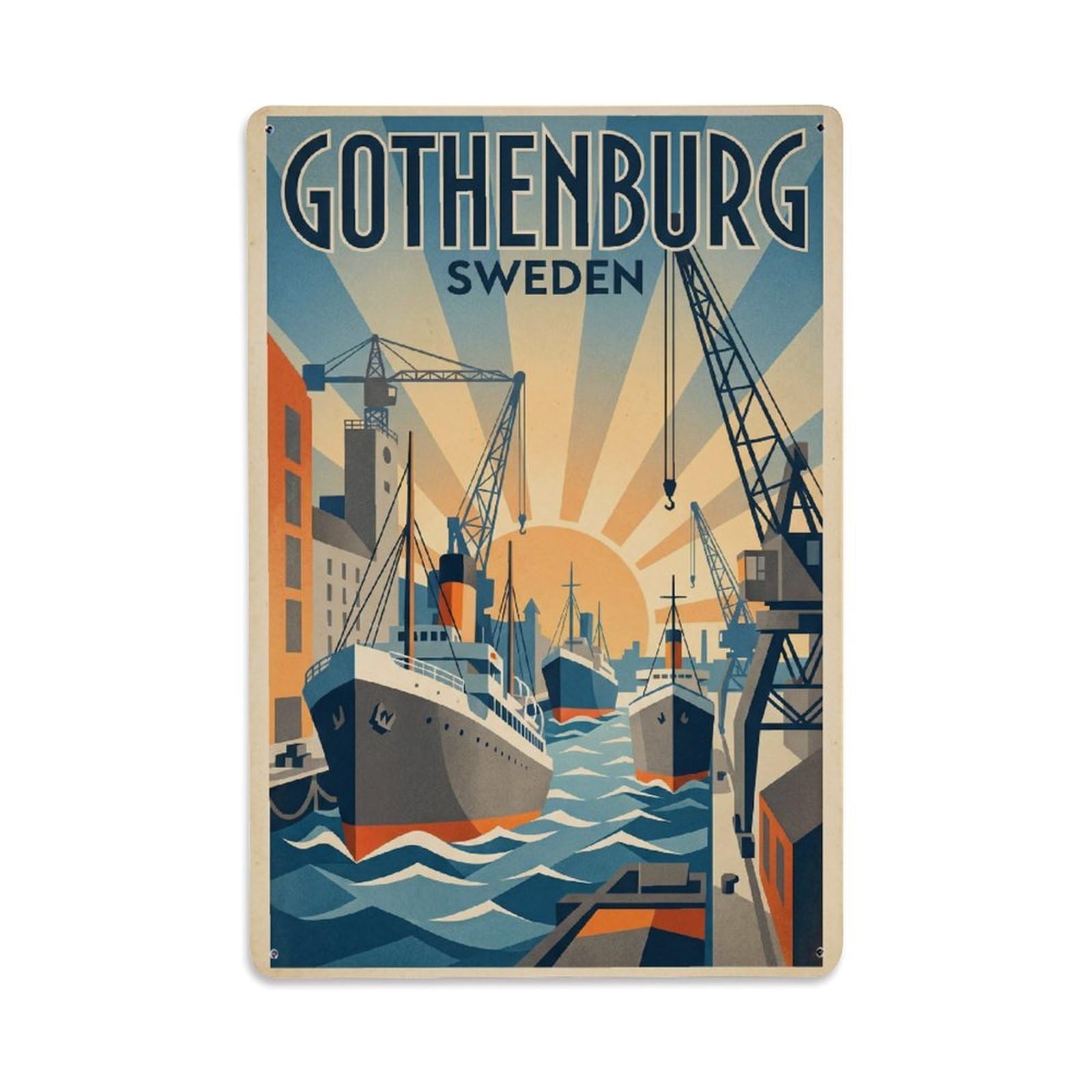 Travel Retro Sweden Gothenburg（1） Metal Tin Sign Plaque Wall Decor for Cafe, Club Bar, Office, Garden Metal Poster 8x12Inch