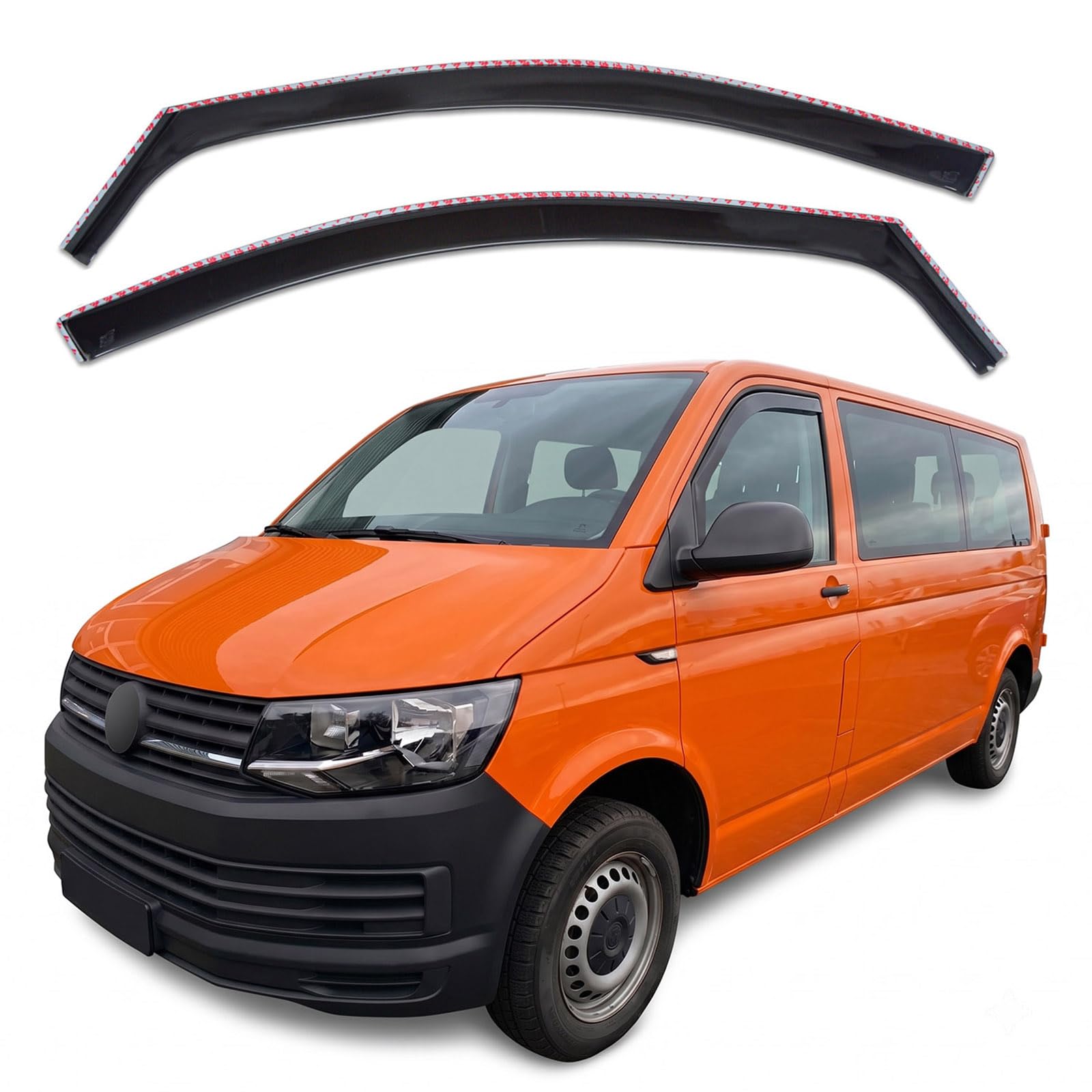 J&J Automotive GP Deflectores de Viento y Lluvia Aptos para Carawel/Tran-Türerr/Multivan T5 2003-2015, Negro, Tintado, Juego de 2 Piezas