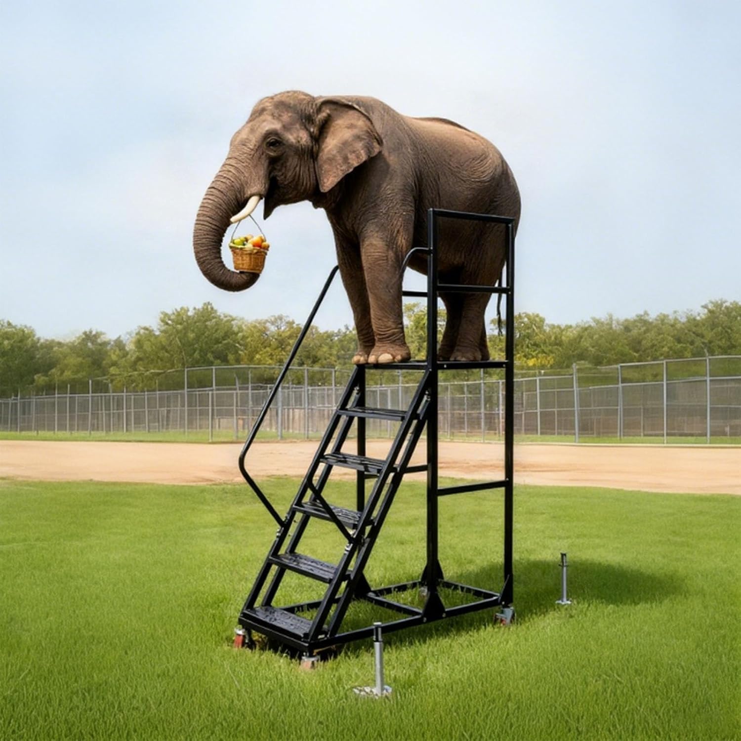 Rolling Ladder with Wheels, Mobile Rolling Stairs with Handrail Industrial Warehouse, Rolling Steps Ladder with Fence，for high Shelf aisles,Warehouses,supermarkets, Libraries.