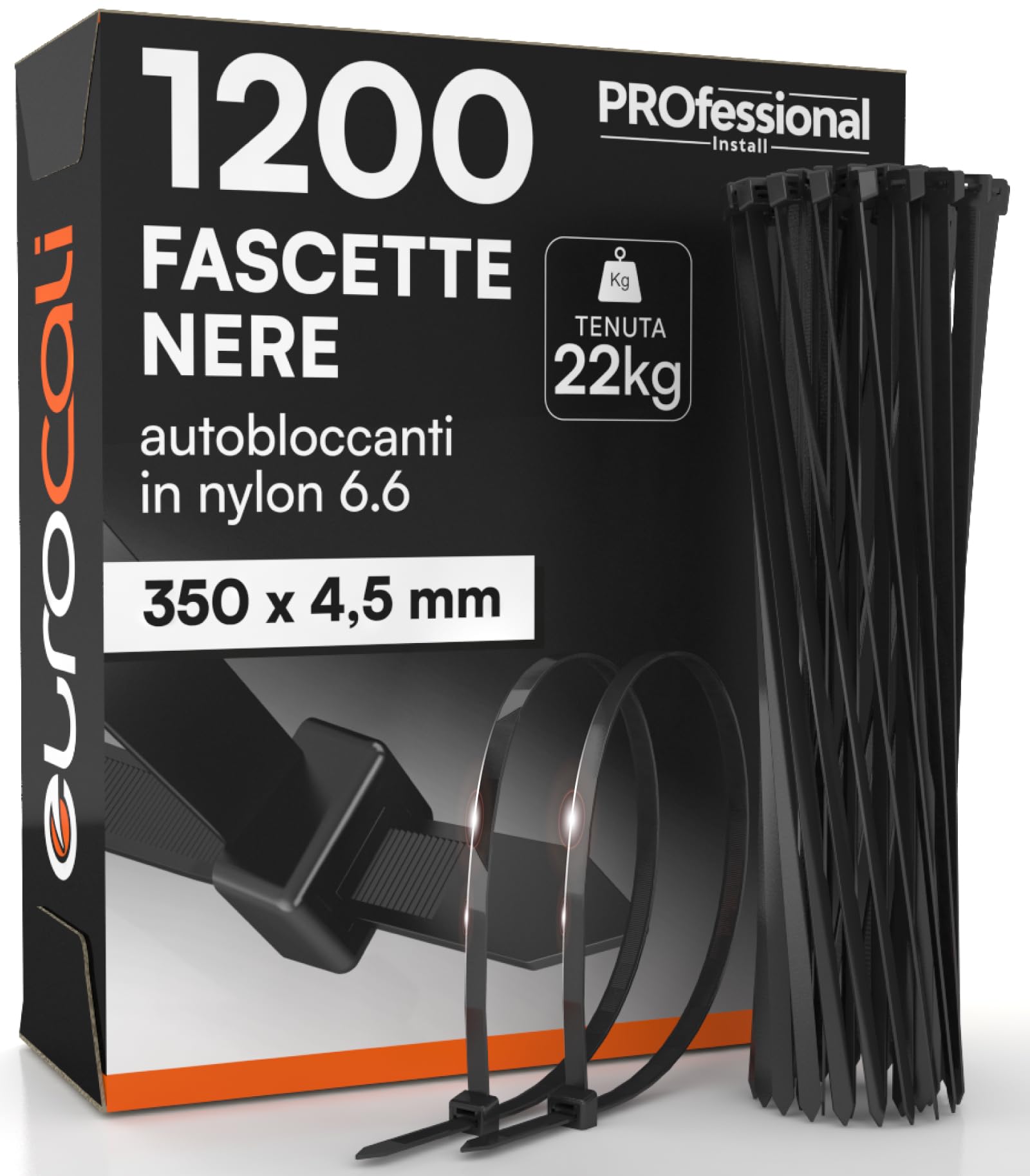 1200 Fascette Stringicavo in Nylon 6.6 350x4,5mm Tenuta 22Kg per Cavi e Cablaggi Autobloccanti per Elettricista e Fai da Te Serraggio con Denti Antiscivolo Resistenti Fuoco Calore e Gelo Colore Nero