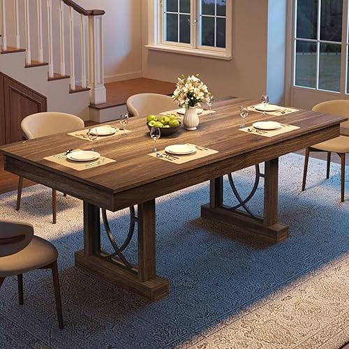 IDEALHOUSE Wooden Dining Table for 6-8 People with 2 Large Drawers, 71 in Long Farmhouse Rectangular Kitchen Dining Table & Thick Table Top, Sturdy Frame, for Big Family, Dinette, Office, Walunt
