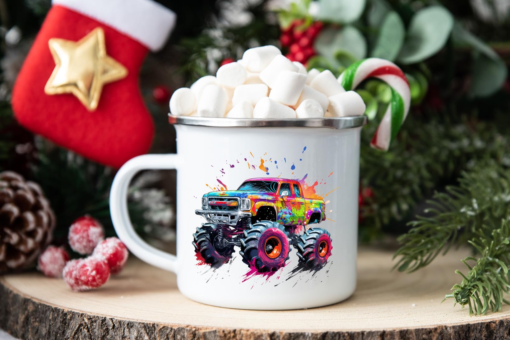 MAXIKIWI - Durable Enamel Coffee or Tea Camping Mug for Indoor Outdoor Use - Monster Truck - 350ml, Monster Truck 10 - Image 6