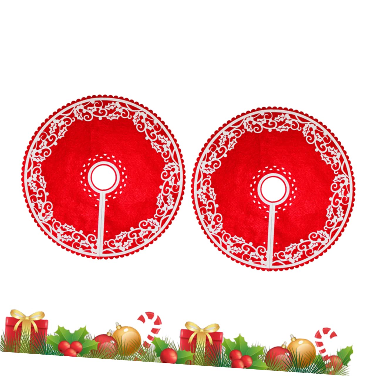 ABOOFAN 2 Pezzi Gonna per Decorazione Natalizia in Feltro Rosso 30cm Copripiede con Cuciture Raffinate per Ristorante e Bar