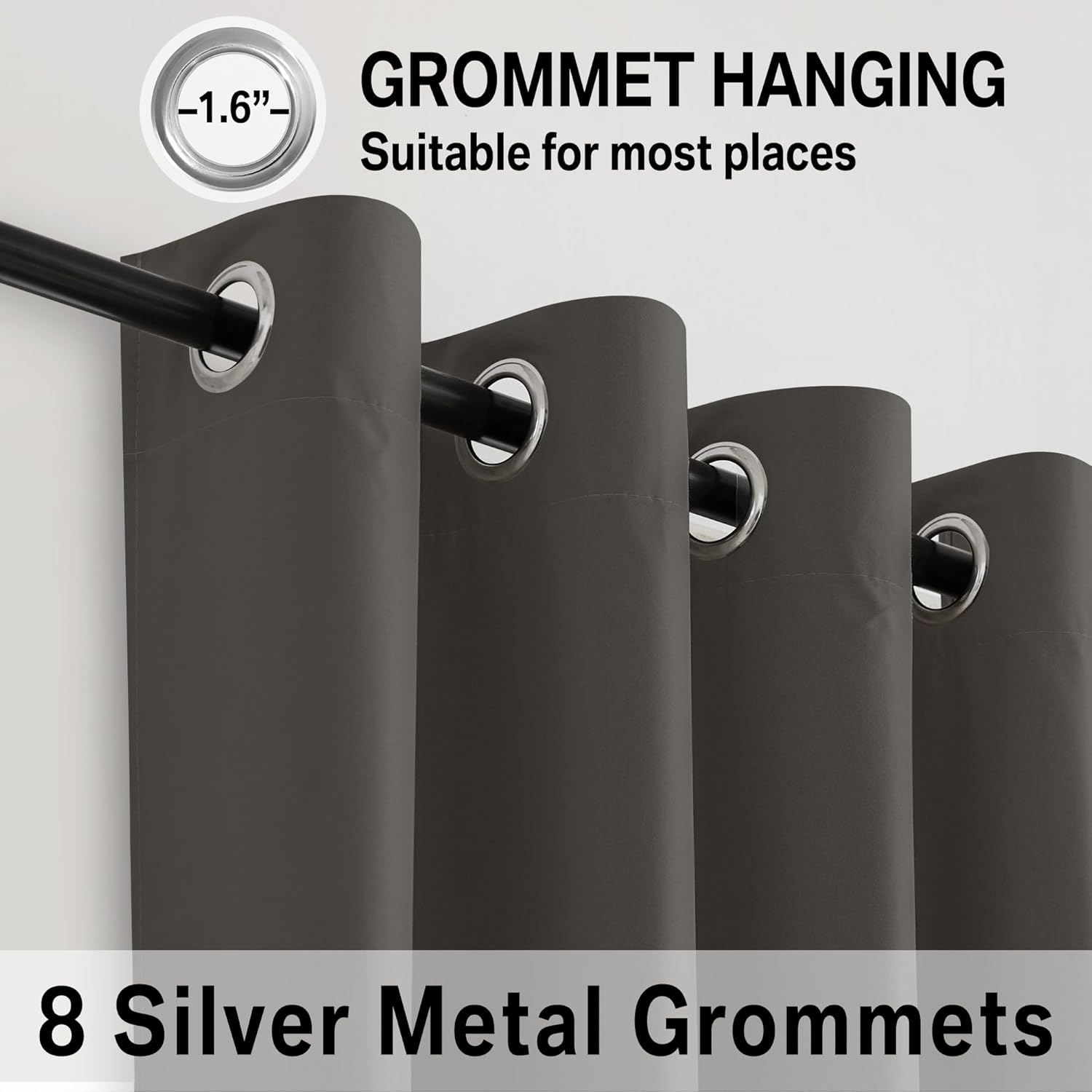 RYB HOME Grey 100% Blackout Curtains 96 inches Long for Bedroom Living Room, Room Darkening Curtains for Apartment Studio, Lightweight Privacy Window Treatment Drapes, W52 x L96, 2 Panels