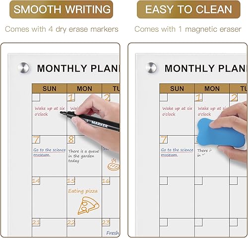Miniatura 7 de SELEAD Pizarra blanca con calendario magnético de cristal, 32 x 48 pulgadas, pizarra blanca grande de borrado en seco, planificador mensual sin