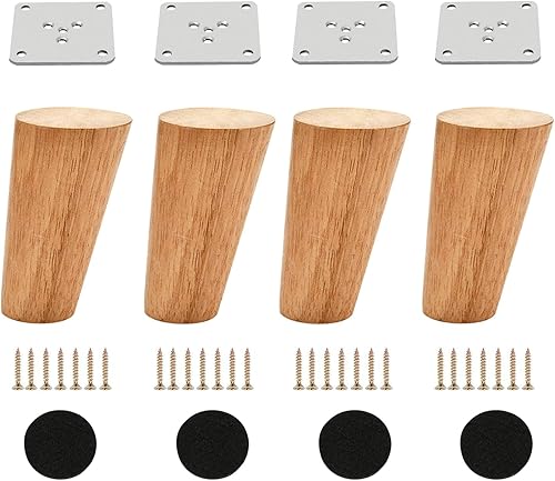 Juego de 4 patas cónicas de madera para muebles, 4 pulgadas, redondas, sólidas, de mediados de siglo, patas de repuesto para sofá, aparador,