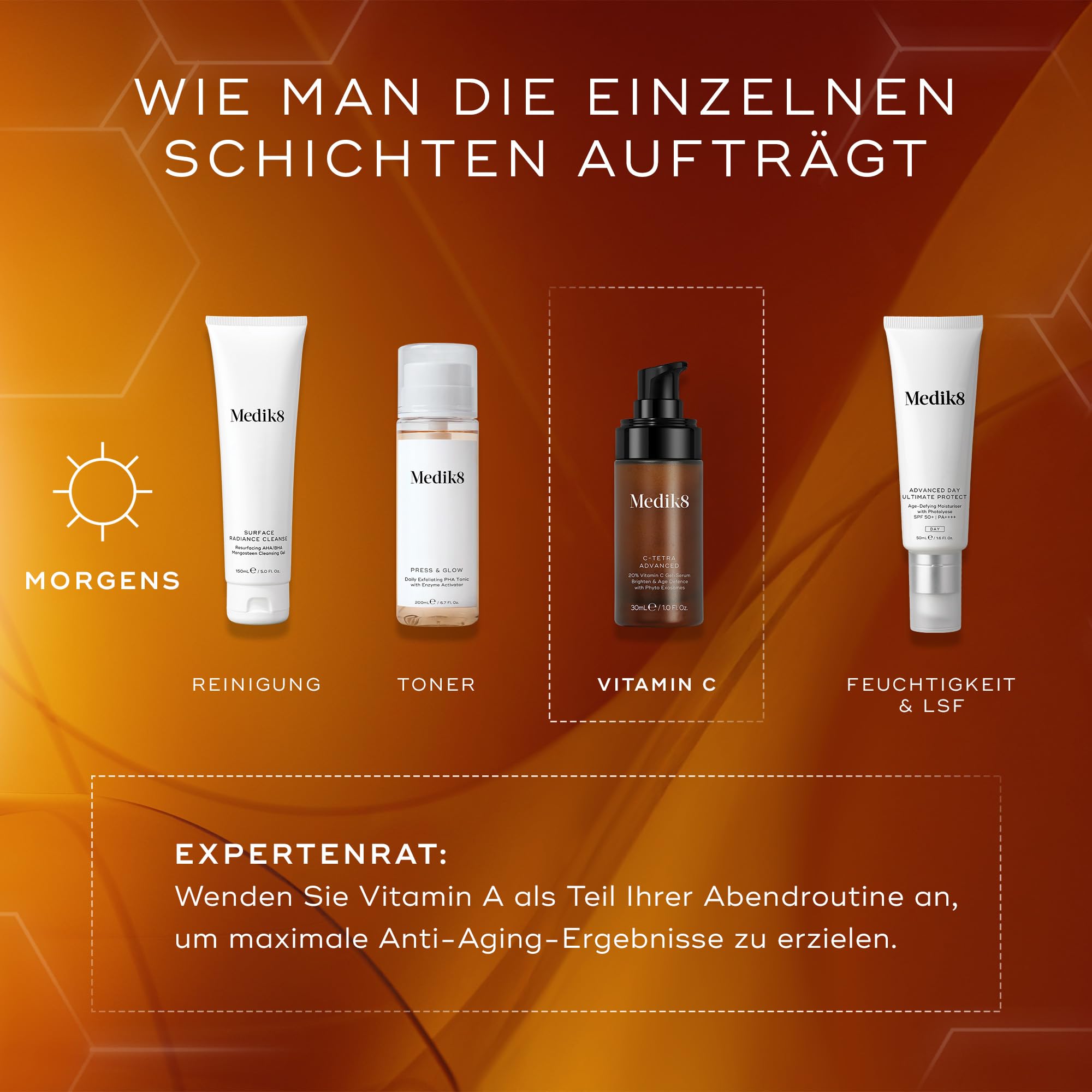 Medik8 C-Tetra Advanced, 20% Vitamin C Gel-Serum mit Exosomen - 30 ml | Vitamin-C-Serum mit Exosomen – schützt vor vorzeitiger Hautalterung und sorgt für eine beschleunigte Aufhellung des Hautbilds