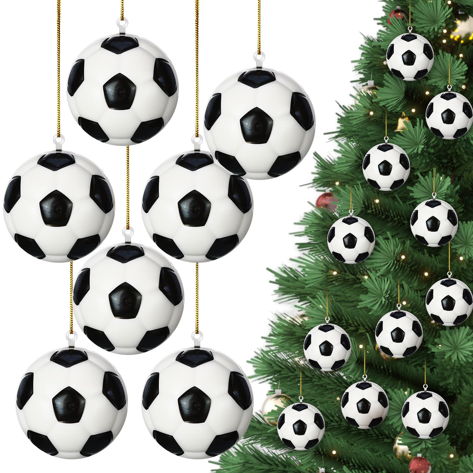 Remuuly 24 Pcs Soccer Ornaments for Christmas Tree Bulk Mini Soccer Stress Ball Decor 2.5 Inch Foam PU Decorative Sports Hanging Ornaments for Holiday Party Favor Carnival Reward Gift Bag Fillers