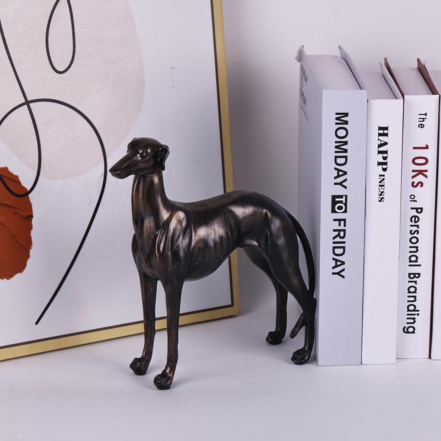 SHENGTIAN Large Resin Greyhound Statue, Antique Bronze Finish Decorative Dog Sculpture, Lifelike Greyhound Figure - Dog Statues for Home Office Decor, Greyhound Gifts