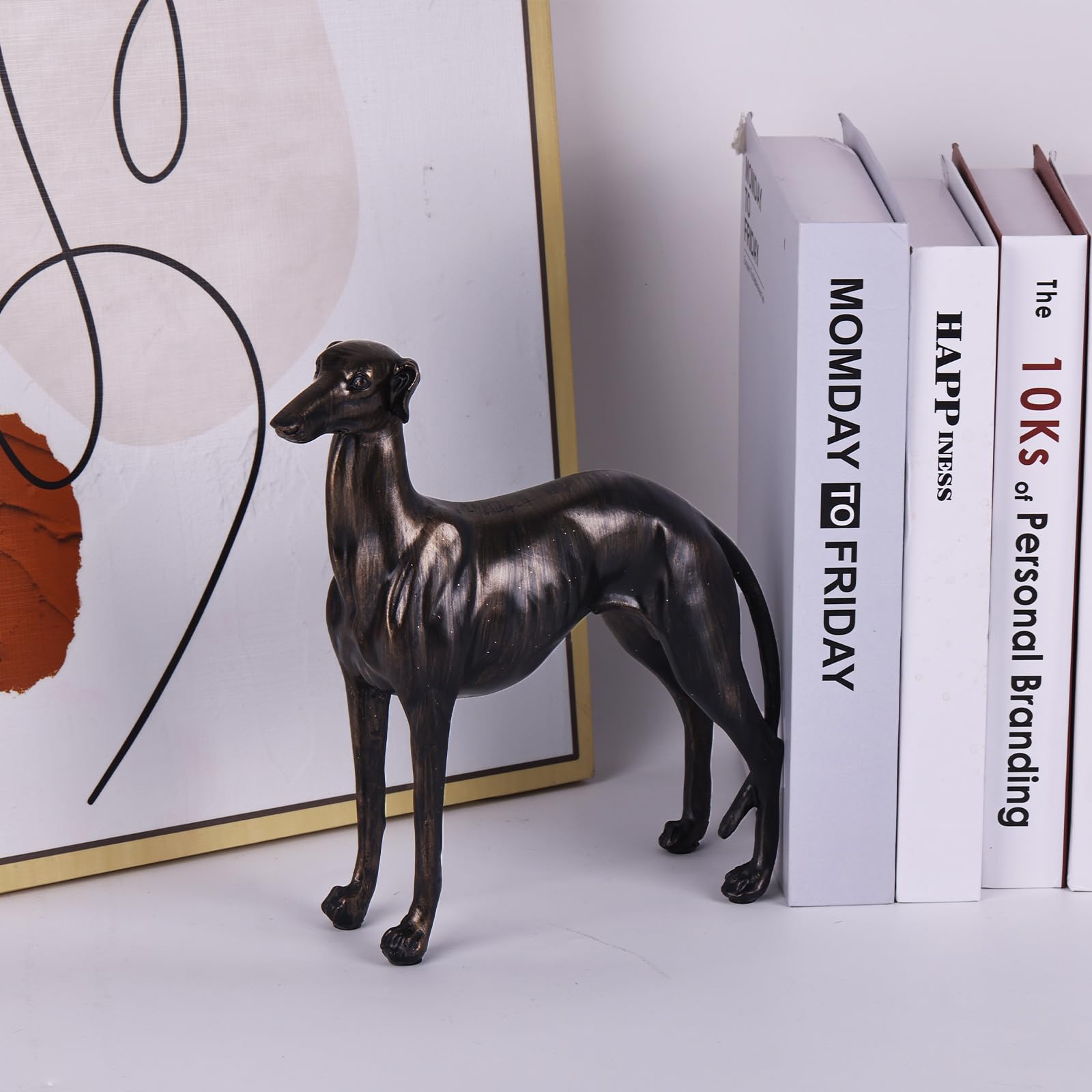 SHENGTIAN Statua di Whippet in Resina, Finitura Bronzo Antico, Figura Decorativa per Casa e Ufficio, Regalo per Amanti dei Cani