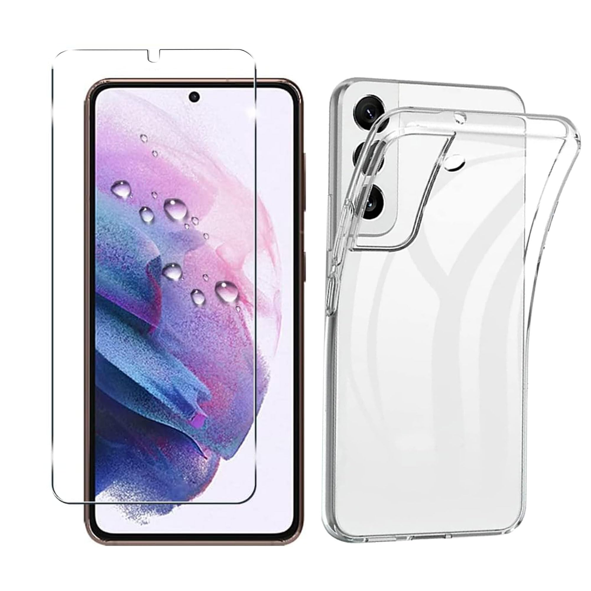 【1+1】 for Galaxy S22 SC-51C / SCG13 ガラスフィルム+ケース クリア ガラスフィルム 柔軟 ギアクオスセンス 耐衝撃 ガラスフイルム保護付き 落下防止 専用保護 散熱加工 全透明 軽量 高透過率 気泡ゼロ 指紋防止 Galaxy S22