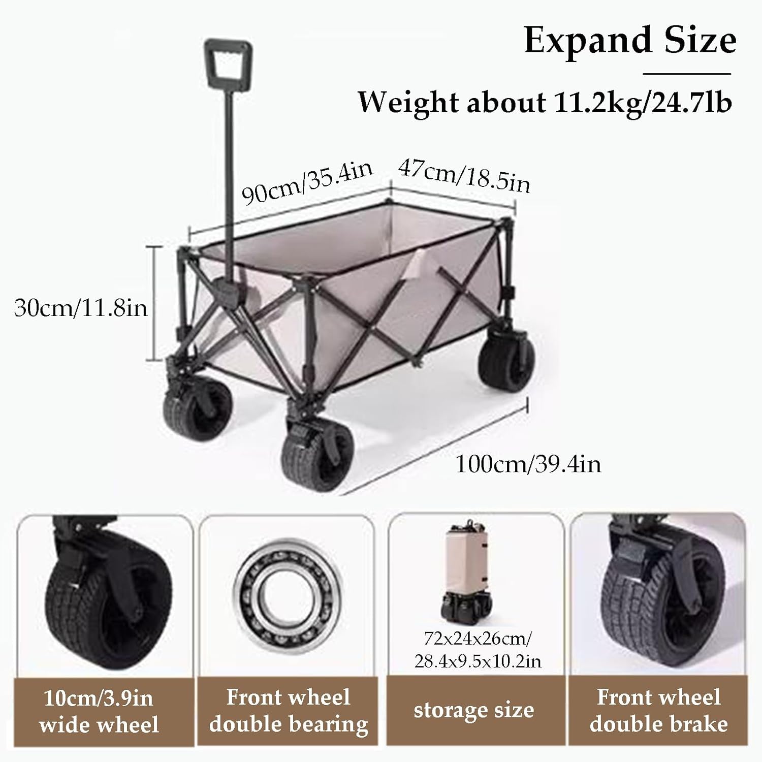 TREPPE Carrito Trolley Plegable 150 kg – Ruedas 360° Todo Terreno, Mango Ajustable, Acero Carbono – Ideal Playa, Camping, Picnic y Mercado