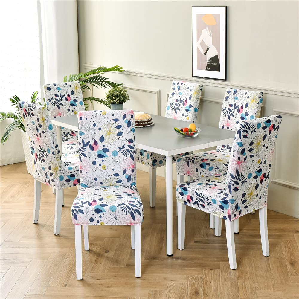 Fundas para sillas de Comedor, Fundas elásticas con Respaldo Alto y Estampado Combinado, Cubiertas extraíbles y Lavables para hoteles, Banquetes y Eventos,Principios de Verano,Paquete de 4