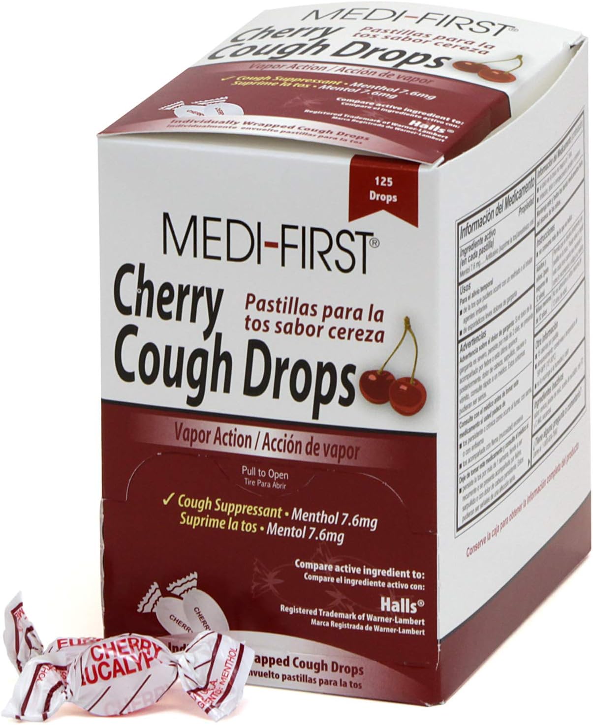 81525 Medi- First Cherry Cough Drops, 125 Drops , Red
