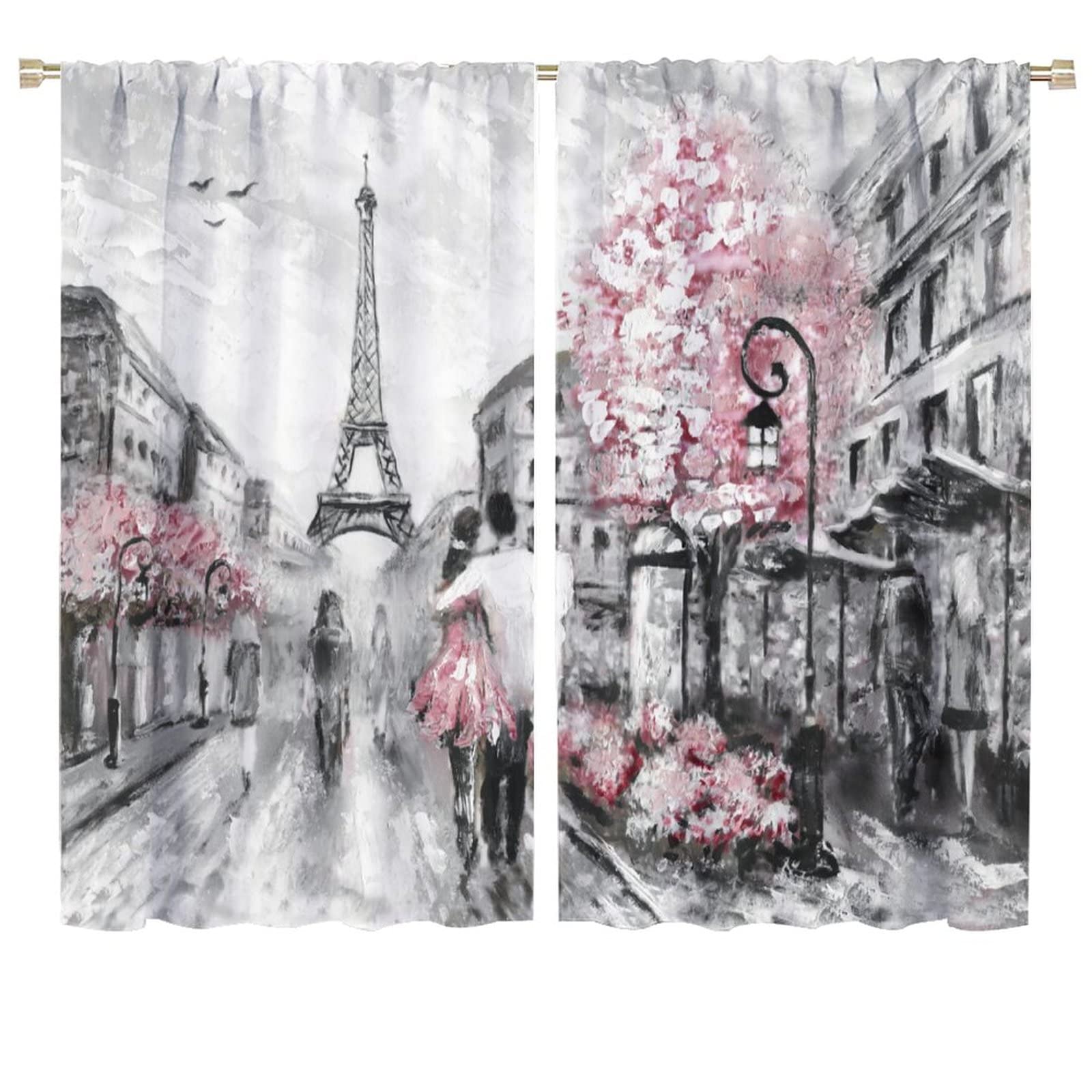 JESTRONRY European Cityscape Bedroom Curtains,Paris Oil Painting Eiffel Tower Romantic Valentine's Day Theme Rod Pocket Window Drapes 2 Panels for Bedroom Kitchen Cafe W72xL63in