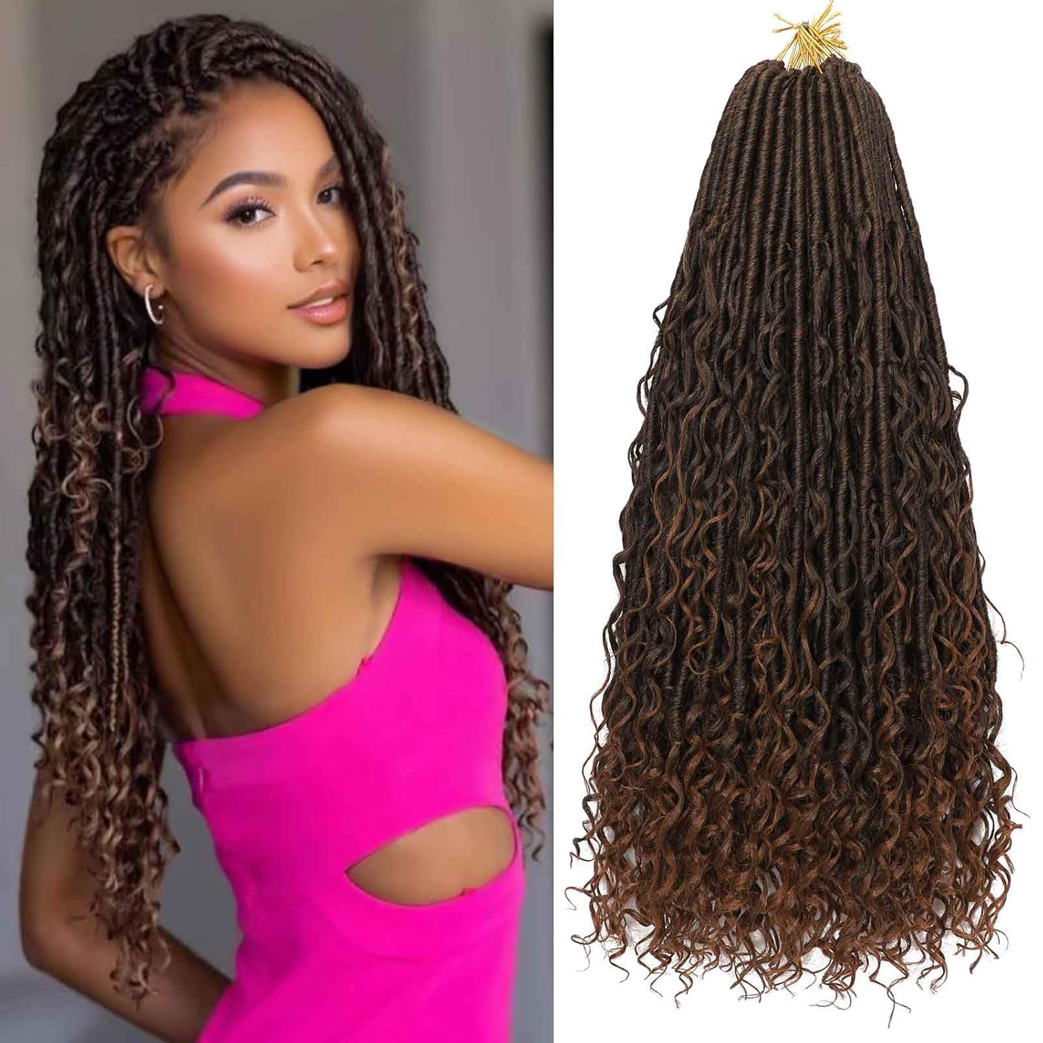 24 Inch Boho Soft Locs Crochet Hair 8 Packs Boho Faux Locs Crochet Hair Pre-looped Goddess Locs Hair with Curly Ends Bohemian River Locs for Black Women(T/30#）