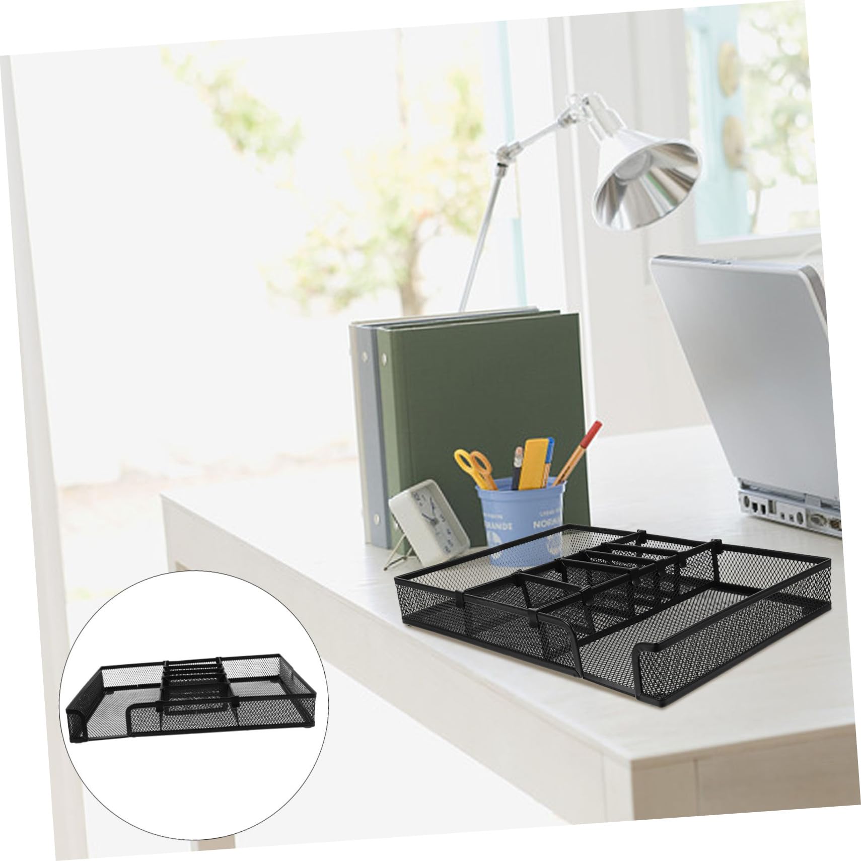 TEHAUX Organizer da Scrivania Ufficio in Ferro Nero, Vassoio Componibile | Portapenne e Scomparti Modulari, Facile da Pulire, per Cassetti e Piano Lavoro