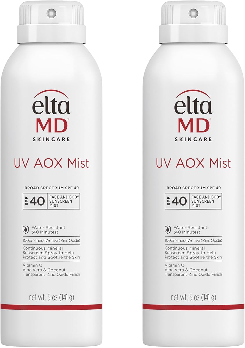 EltaMD UV AOX Mist Mineral Sunscreen Spray, SPF 40 Spray Sunscreen for Face and Body, Zinc Oxide Formula with Antioxidants, 5 oz Bottle (Pack of 2)
