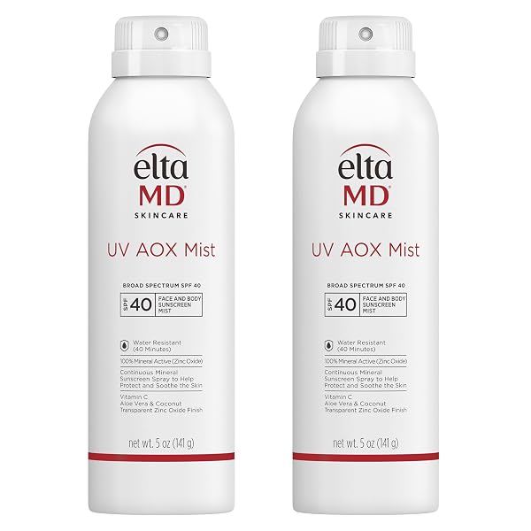 EltaMD UV AOX Mist Mineral Sunscreen Spray, SPF 40 Spray Sunscreen for Face and Body, Zinc Oxide Formula with Antioxidan