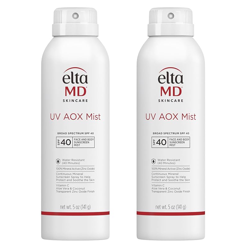 EltaMD Skin Care UV AOX Mist Protetor Solar Mineral em Spray FPS 40 para Rosto e Corpo, Pacote com 2 Frascos de 150 mL
