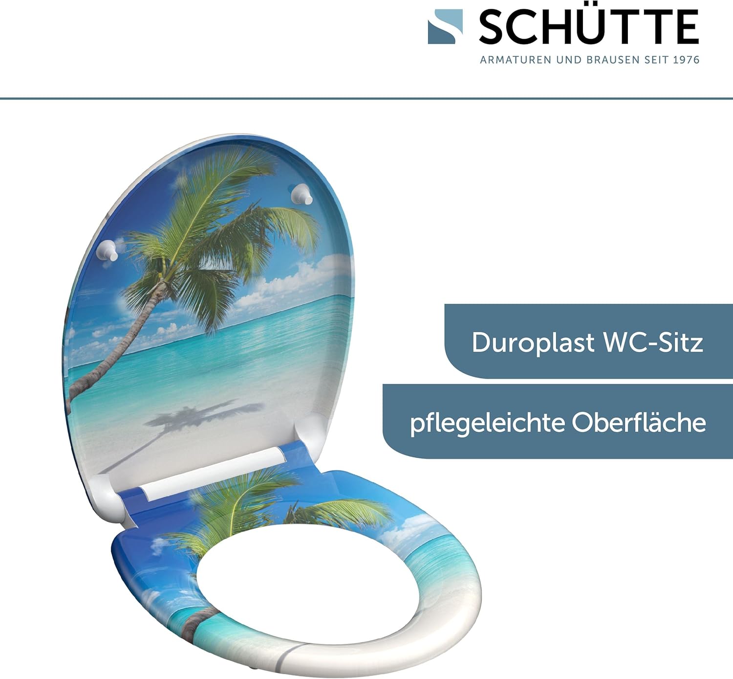 Close-up of the Duroplast toilet seat surface, highlighting its easy-care properties