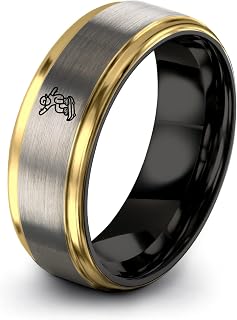 Gift for Runner - Skateboarding Ring - Personalized Custom Engraving - Brushed Polished - 8mm - Men Women - Anniversary Wedding - Flat Dome Bevel - Band - Black Yellow Gold Silver - Tungsten Carbide