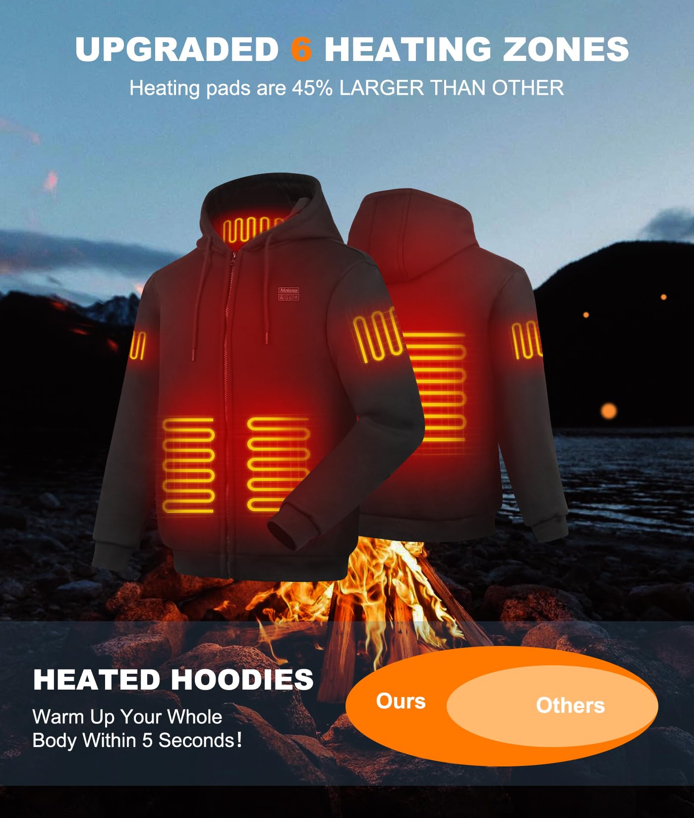 Sudadera con Capucha Calefactable para Mujer con Batería de 16000 mAh 5 Zonas Calefactables 3 Niveles de Temperatura Eléctrico Sudadera Caliente Cremallera para Invierno Al Aire Libre, S
