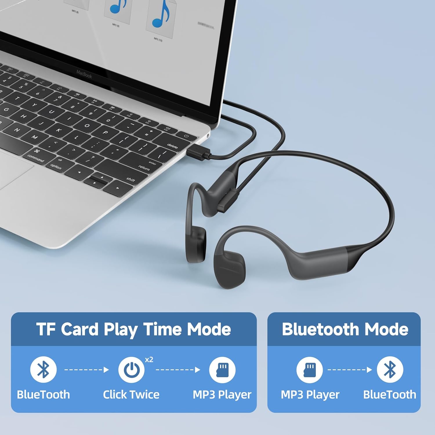 Bone Conduction Swimming Headphones,Waterproof IP68,Bluetooth 5.4, Built-in 32GB TF Swimming Headphones Underwater Music Player, Open Ear Bluetooth Earbuds (Black) - Image 7