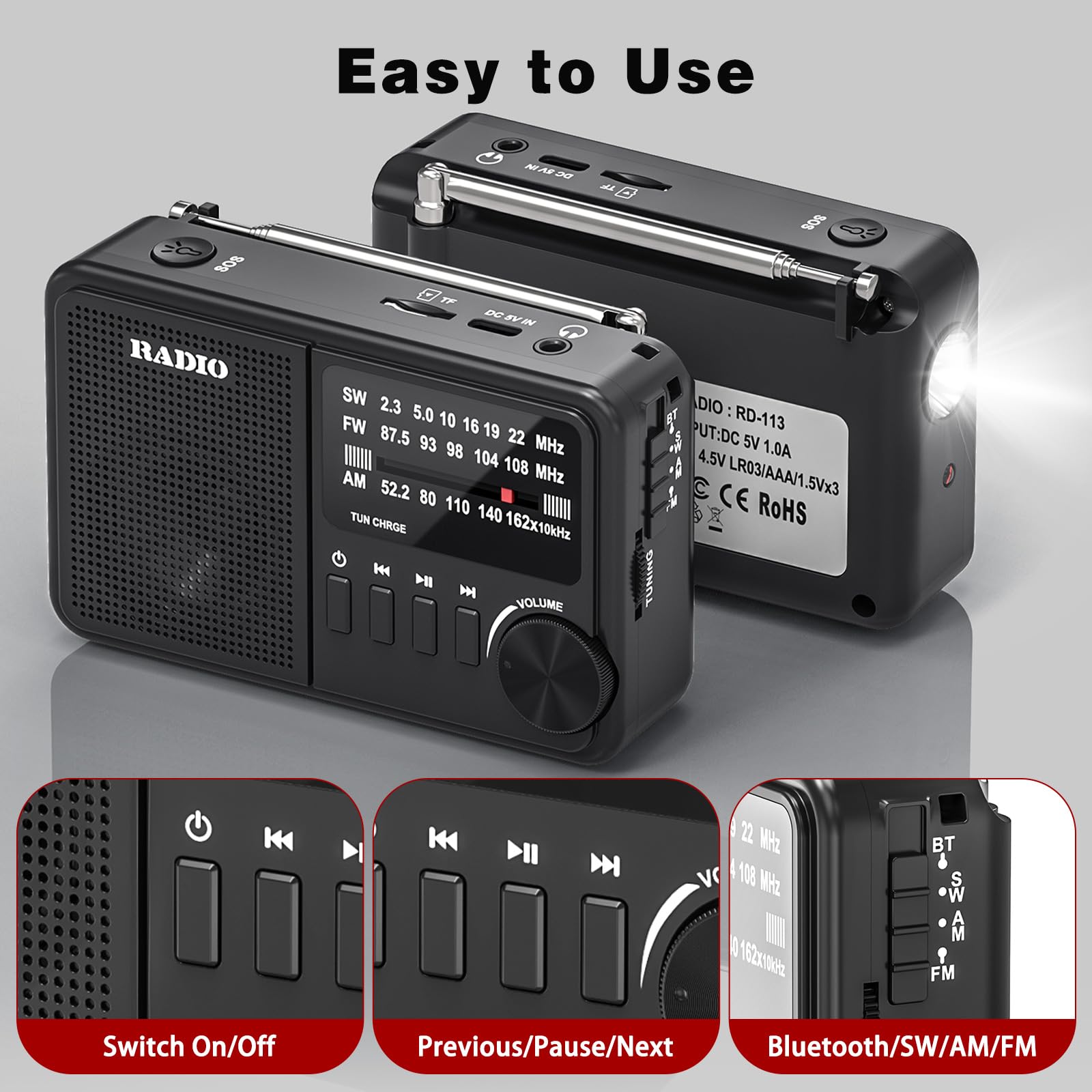 Mini Radio, Radios Portatile AM/FM/SW, Radio Alimentata a Rete e a Batteria, Adatta per il Jogging, le Passeggiate Nel Parco