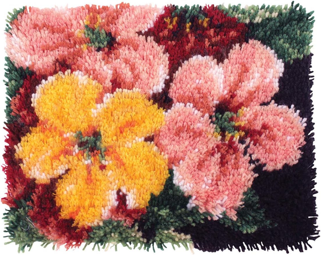 MLADEN Latch Hook Rug Kits DIY Crochet Yarn Rugs Hooking Craft Kit with Color Preprinted Pattern Design for Adults Kids 20" X 14" (Flower, 20x14inch)
