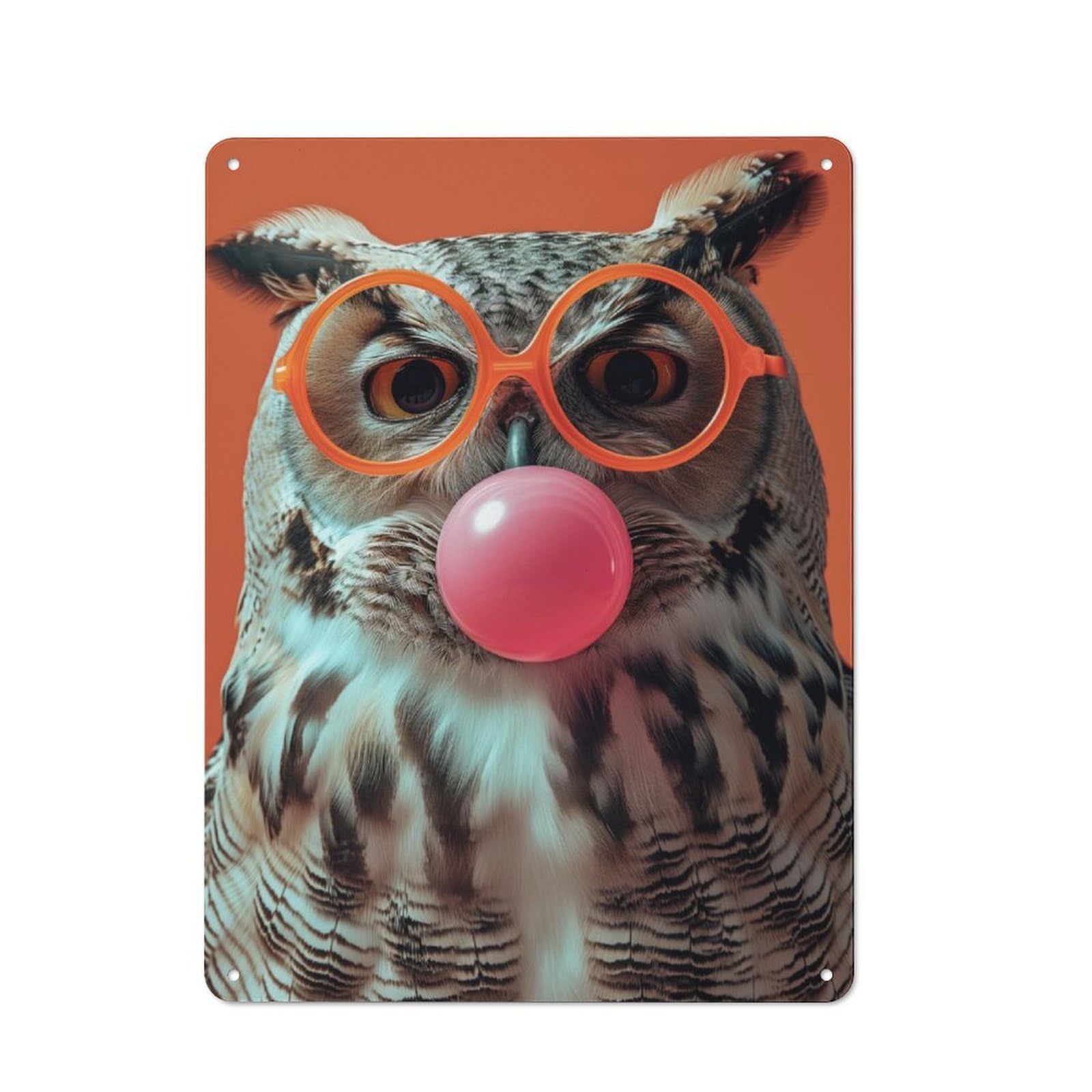 Garden Style Owl Bubblegum Tin Sign 40x30cm, Porch Wall Decor for Patio Bar, Workshop, Shed Or Kitchen