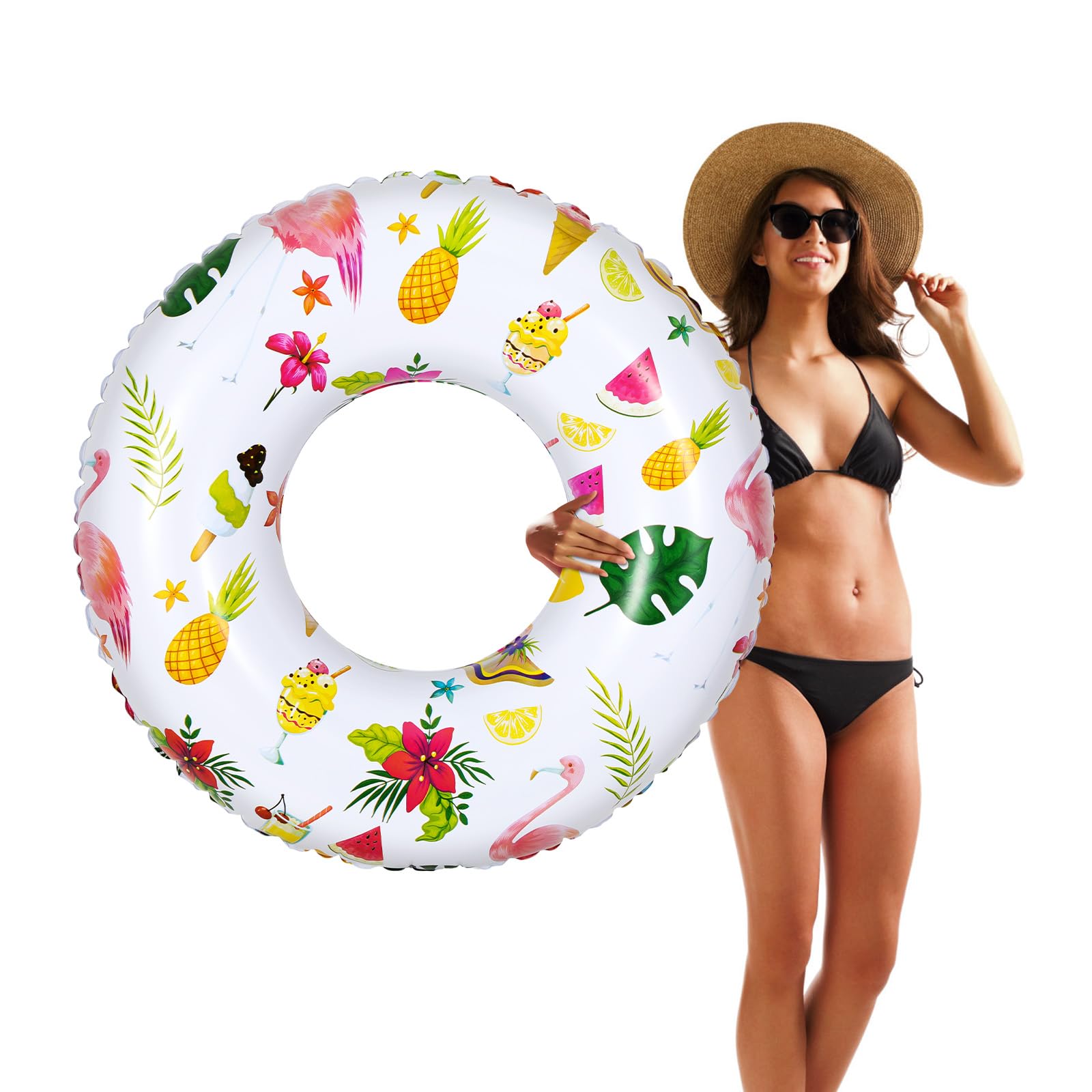 HeySplash Cartoon Swim Ring, Inflatable Durable Round Shaped Summer Pool Beach Party Swimming Float Tube, Water Fun Swim Pool Toys
