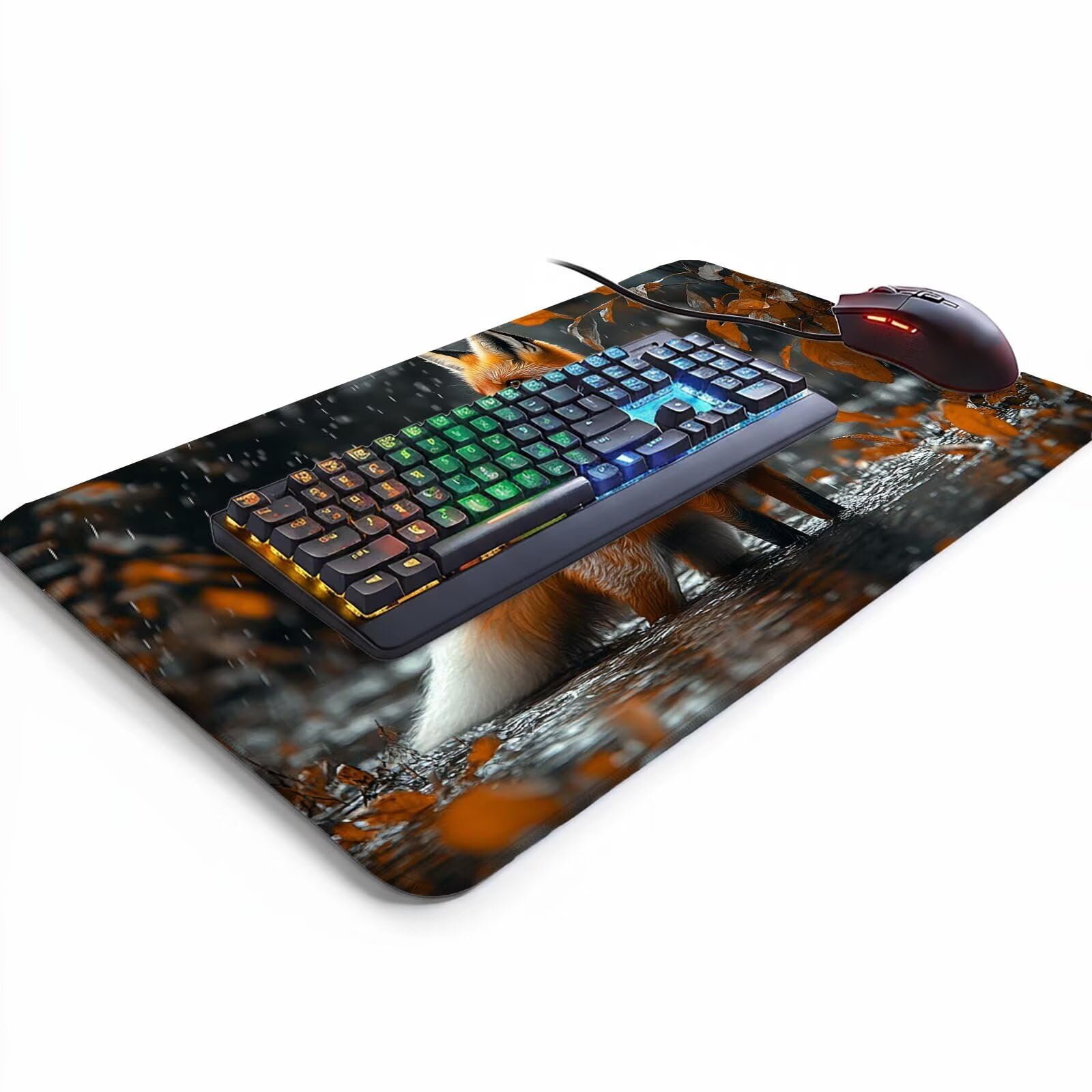 Podkładka pod mysz z lisem XXL, 600 x 1400 x 3 mm, wodoodporna, podkładka pod mysz dla graczy, poprawia dokładność i prędkość, akcesoria do gier, laptop, biuro, prezent dla mężczyzn, FSBD-6760
