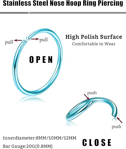 Miniatura 2 de Drperfect 36 aros de nariz de 0.71 oz para mujeres y hombres, acero inoxidable 316L, hélix, tragus, labio, septum, cartílago, aro, piercing, joyería