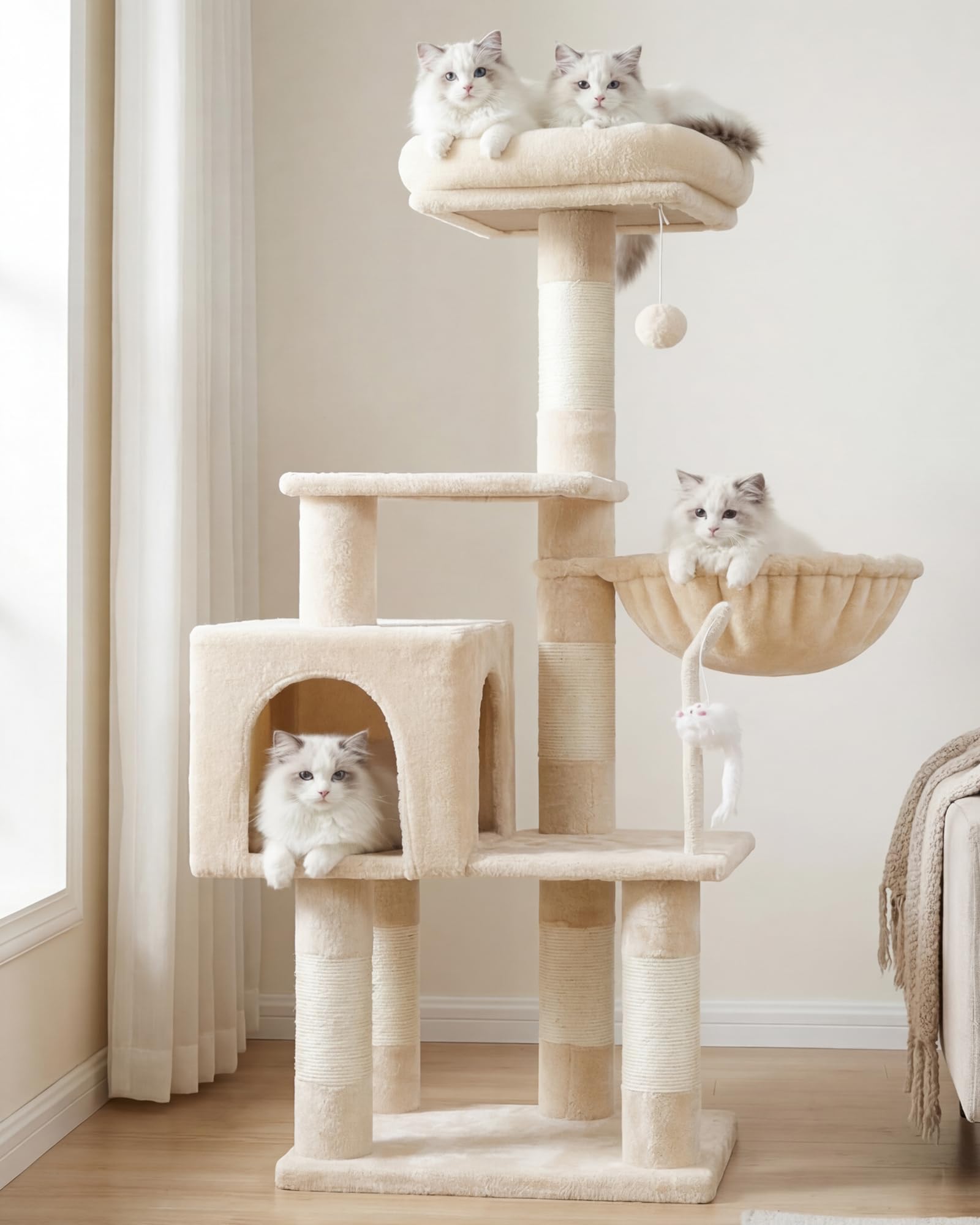 Heybly Cat Tree with Toy, 43.3 inch Cat Tower for Indoor Cats HCT004SM