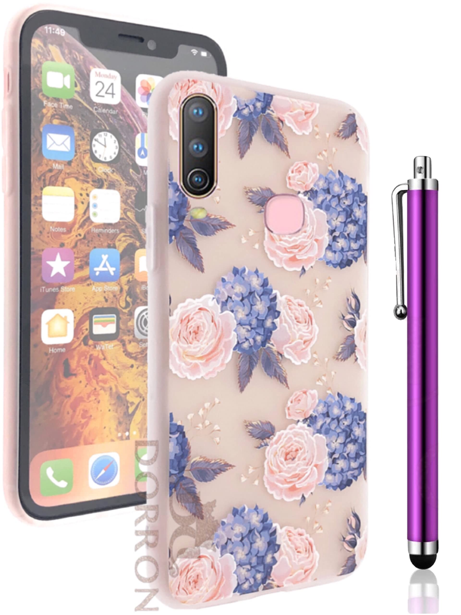 DORRON iAccessories 3D Floral Printed Soft TPU Girls Back Cover for Vivo Y12 with Stylus Pen - Frosted Pink (B092993XDF) Amazon Price History, Amazon Price Tracker