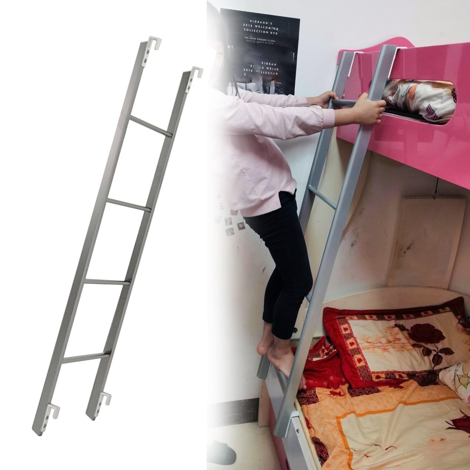 IEOWY Twin Bed Bunk Ladder for RV Camper, Silver Metal Step Ladder/Replaceable Bed Ladder, Short Universal Ladders with Hooks, for Loft Dorm Farm (Size : 116cm/45)