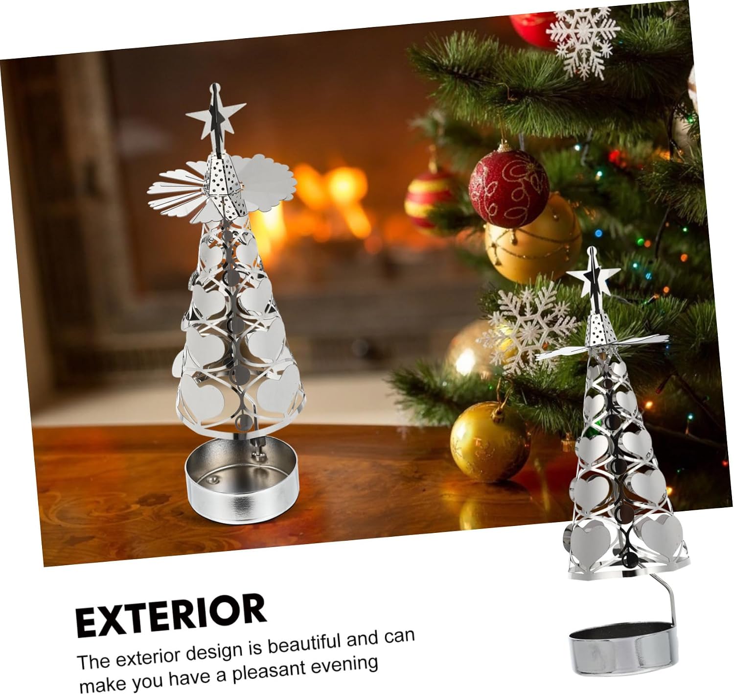1pc Silver Christmas Tree Candle Holder Rotatable Xmas Candlestick Stand Material for Festive Table Centerpiece for Holiday Celebrations